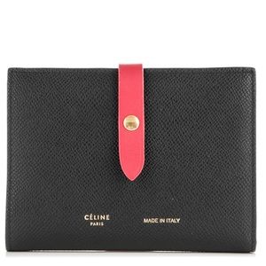 Celine Black Leather Wallet with Pink Strap and Gold Hardware